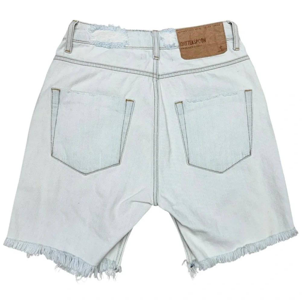 One Teaspoon Longline Trucker Denim Shorts, Size 26, NWT, White Ripped Shorts